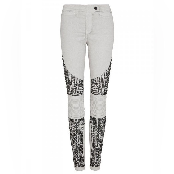 SASS & BIDE New Moon Denim Waxed Skinny Pants w/ Embellishments Gray Size 25 NEW - Picture 2 of 3